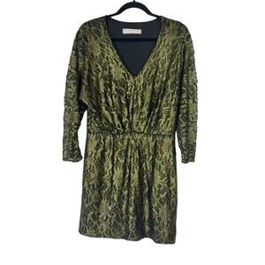 Trina Turk Black Gold Floral Lace 3/4 Sleeve Sheath Dress Women's Size Medium